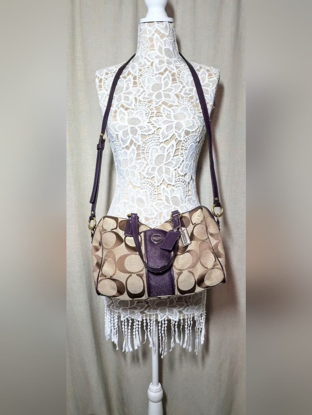 Y2K Vintage Coach Taylor Signature Satchel with Purple Patent Leather Trim